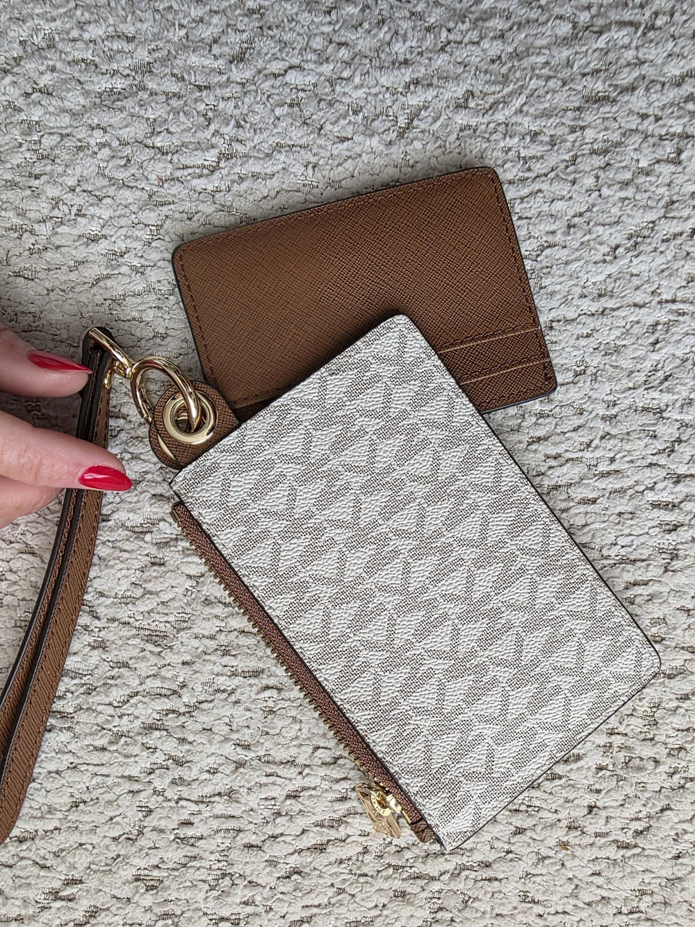 Michael Kors Patch Print Zip Card Case with Brown Card Holder/ID Wallet